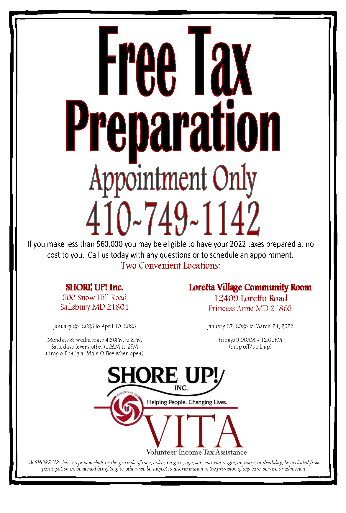 Free Tax Preparation SHORE UP! Inc.